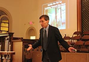 Michael Chrzastowski teaches his first class in his series, Gaining a Christian Understanding of the Qur’an, at entered First Presbyterian Church in Champaign, IL.