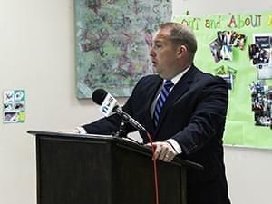 Champaign Democratic Senator Scott Bennett speaks Monday at the Developmental Services Center in Champaign