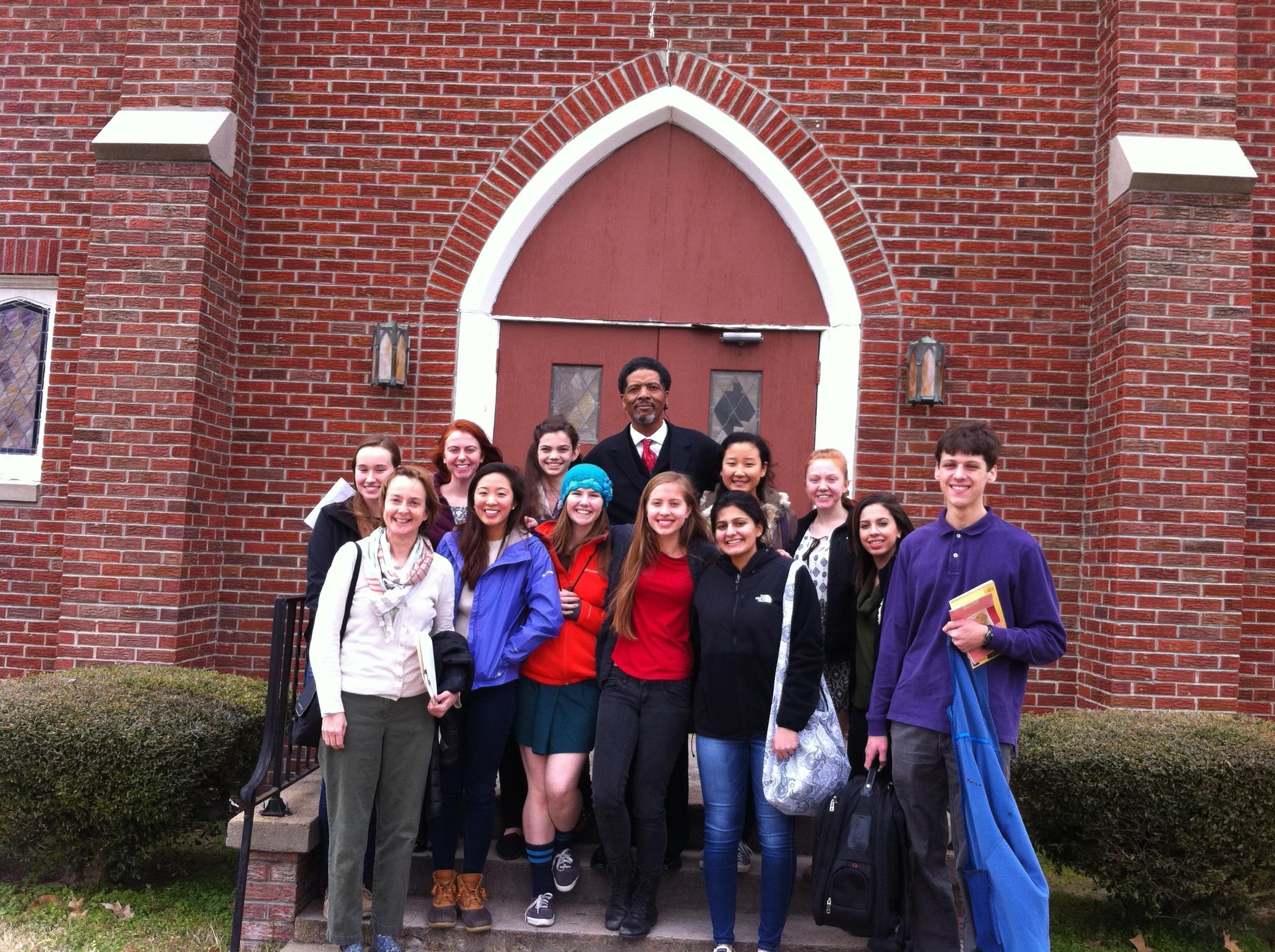 Front row:  Janet Morford, Carissa Hwu, Ellen Rispoli, Stella Faux, Mallika Luthar, Andrew Stelzer Middle row:  Hadley Shapland, Zina Dolan, Maggie Tewksbury, Rev. Willie Williams, Ha-il Son, Kathryn Dullerud, Rima Rebei