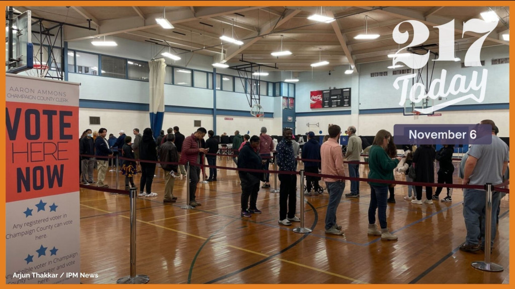 The line to vote at Brookens Administrative Center in Urbana on Election Day.