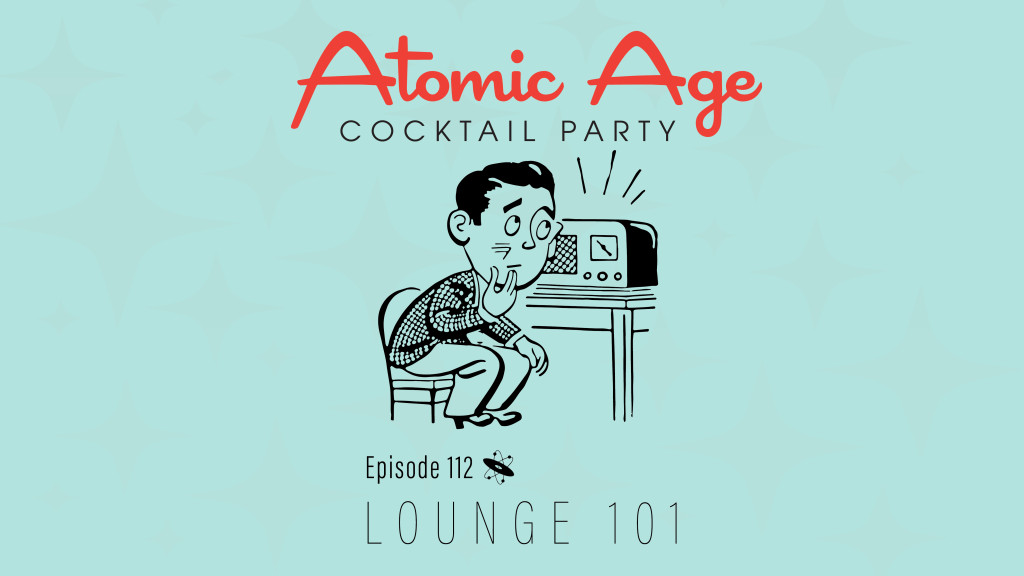 Atomic Age logo with an illustration of seated man listening to a radio. Text reads 