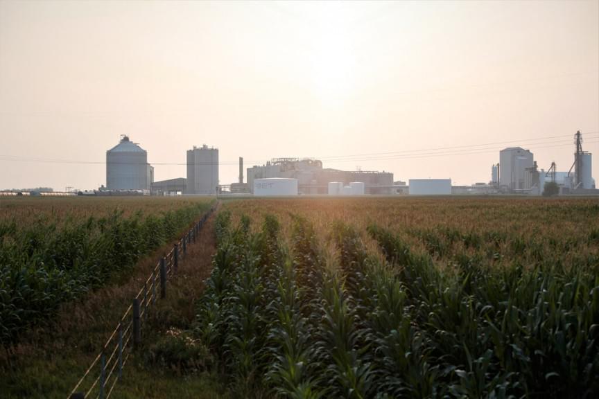 Project developers plan to build carbon capture pipelines connecting dozens of Midwestern ethanol refineries. Poet, the country's largest producer of biofuels, operates this refinery in Chancellor, South Dakota, shown on Thursday, July 22, 2021. The company has not indicated whether it will connect its ethanol refineries to the carbon capture pipelines.