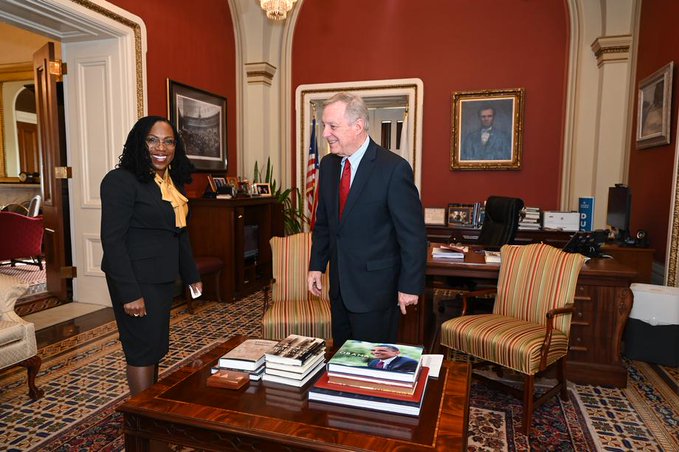 US Senator Dick Durbin (D-IL) on the right posted this picture of him meeting with Supreme Court nominee Ketanji Brown Jackson.