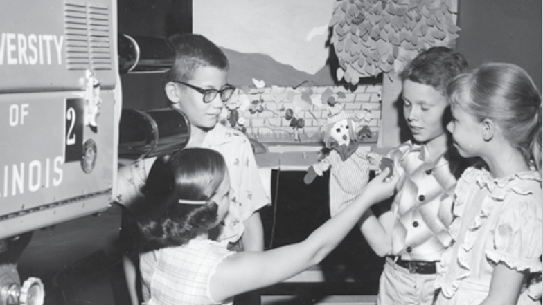 Children on the set of Olive Lives Here with Scratcho the Scarecrow