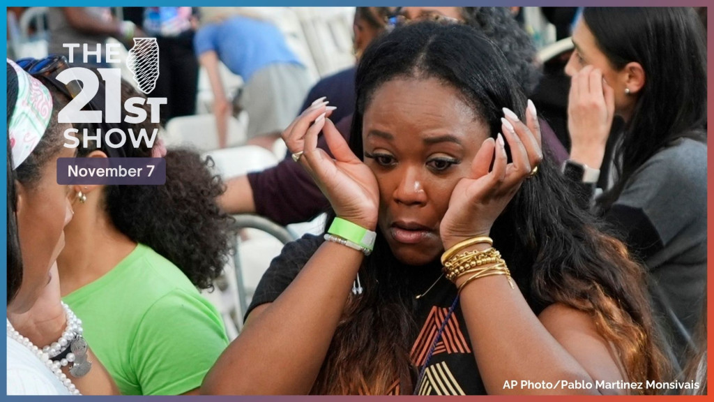 Kamala Harris supporter reacting to election loss