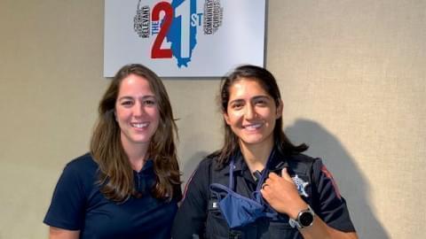 Members of UIUC Response, Evaluation and Crisis Help (REACH) - left: Megan Cambron, Crisis Outreach Coordinator, University of Illinois Police Department and Elma Halpin, Behavioral Health Detective, University of Illinois Police Department.