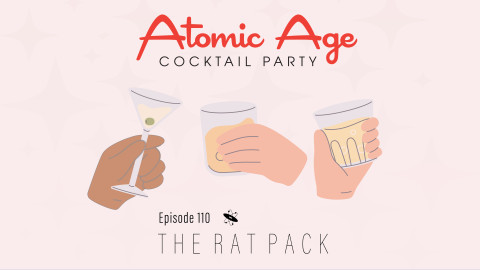 Atomic Age logo with an illustration of three hands holding various cocktail glasses. Text reads 