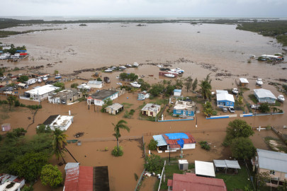 Homes are flooded on Salinas Beach after the passing of Hurricane Fiona in Salinas, Puerto Rico, Monday, Sept. 19, 2022.